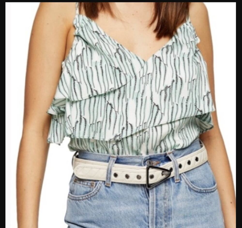 NEW Topshop Blouse green white Idol Ruffle Tank Size 6 Small Sleeveless top